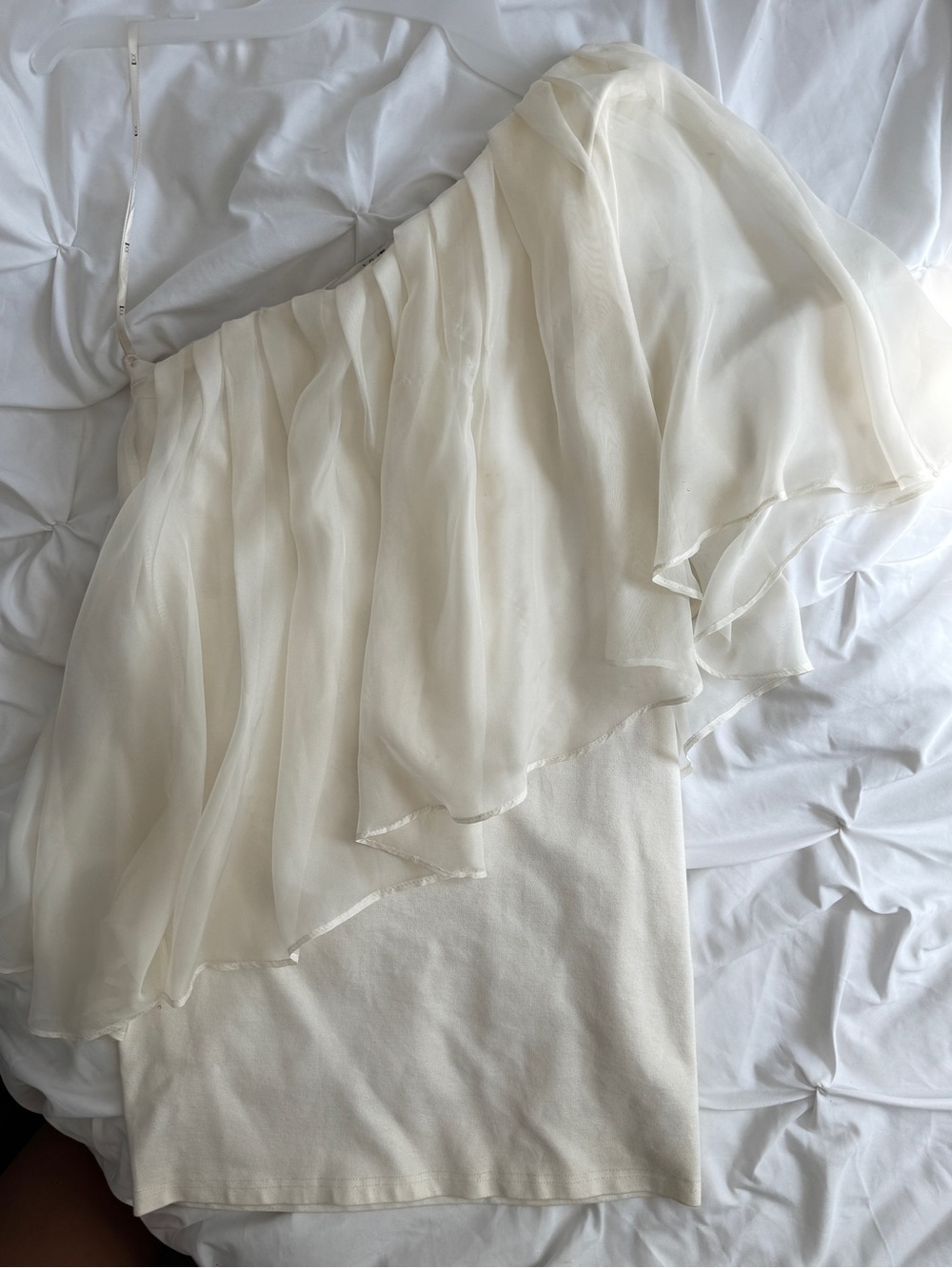 Off White Cream One-Shoulder Ruffle Mini Dress - Picture 2 of 5